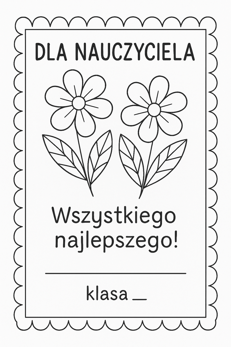 Kolorowanka, laurka do pokolorowania, kwiaty dla nauczyciela