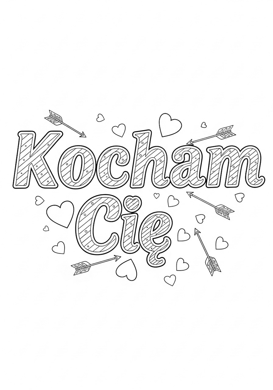 Zjawiskowy napis Kocham Cię, do pokolorowania, obrazek na Walentynki
