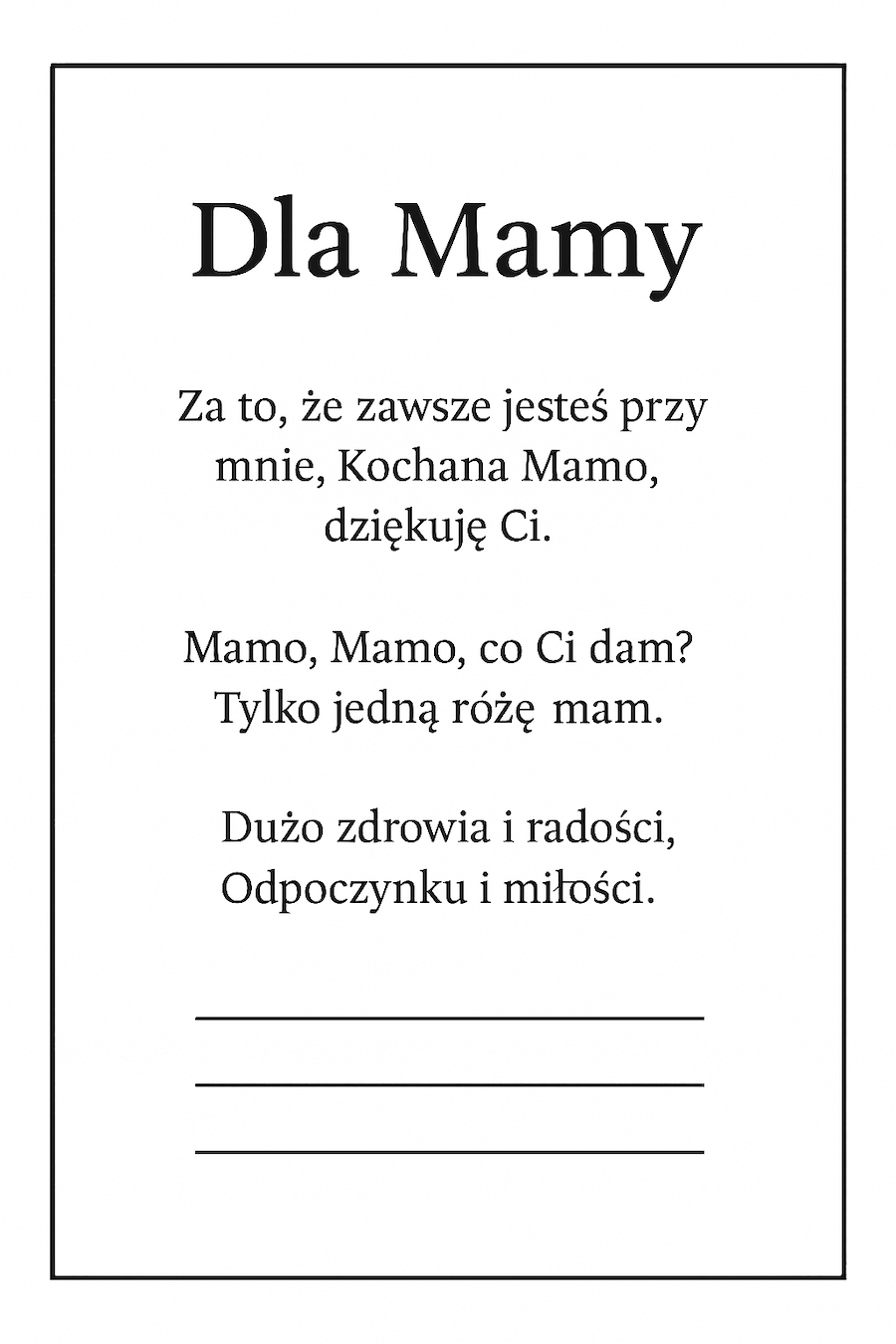 Życzenia dla mamy w formie grafiki, szablonu do pobrania i wycięcia