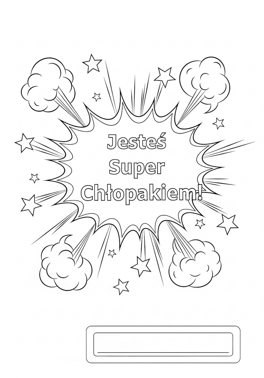 Laurka do pokolorowania, wielki wybuch, eksplozja z napisem wewnątrz: Jesteś super chłopakiem