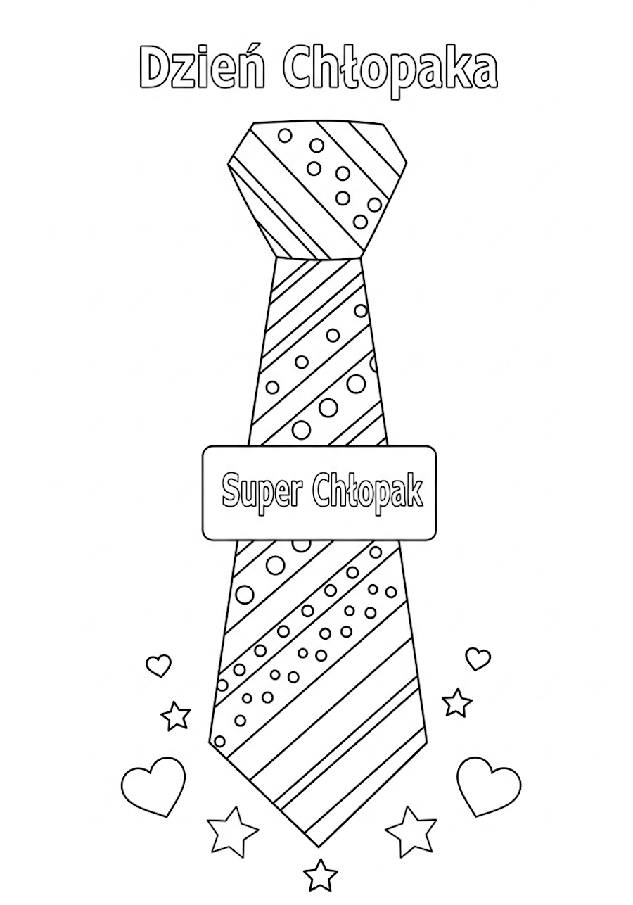 Oryginalna kolorowanka, wielki krawat i napis: Dzień Chłopaka oraz Super Chłopak