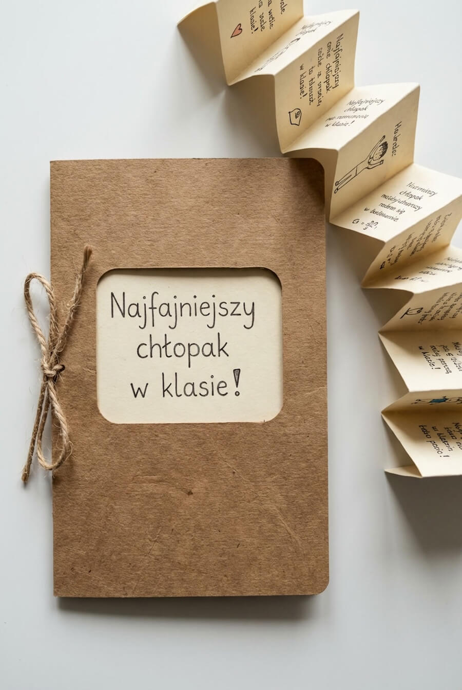 Własnoręcznie przygotowana kartka na Dzień Chłopaka, z harmonijką oraz napisem: Najfajniejszy chłopak w klasie