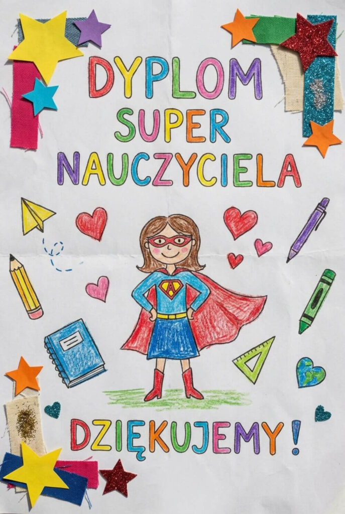 Oprawiony dyplom dla nauczycielki jako pamiątka, laurka