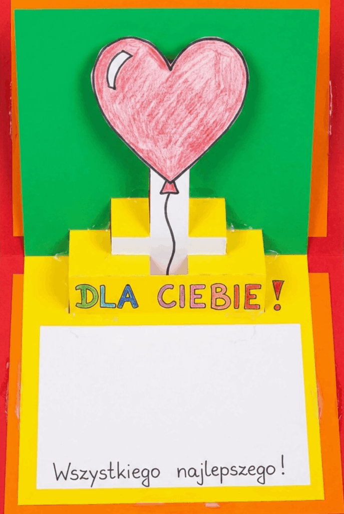 Laurka pop-up 3D z wyskakującym sercem i miejscem na życzenia