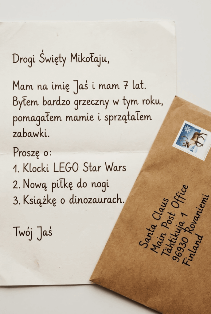 Czytelny list do Świętego Mikołaja w eleganckiej odsłonie