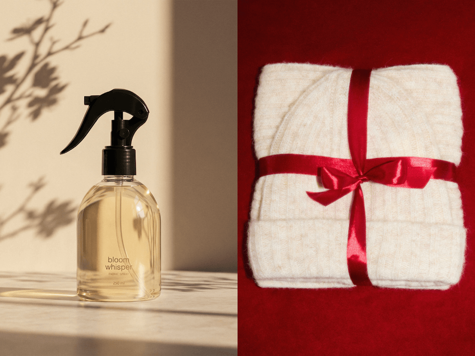 Butelka z zapachem, czapka, szalik