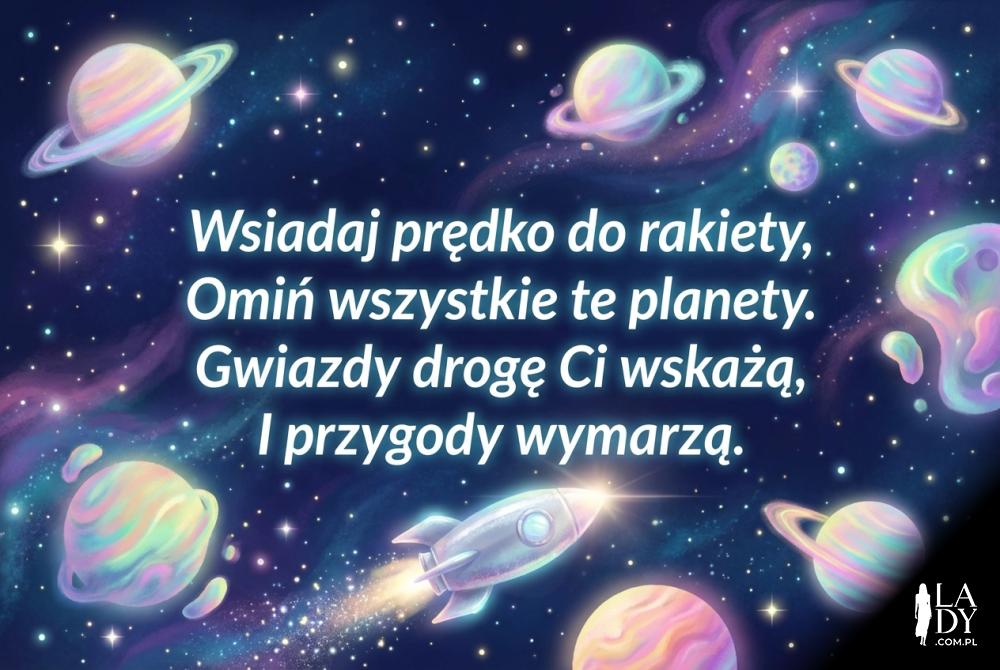 Kosmiczna sceneria z wierszykiem o rakiecie dla dzieci