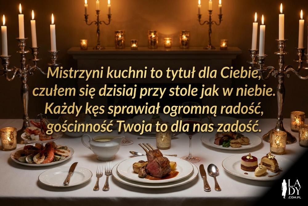 Elegancki obiad i wiersz dla gospodyni domu