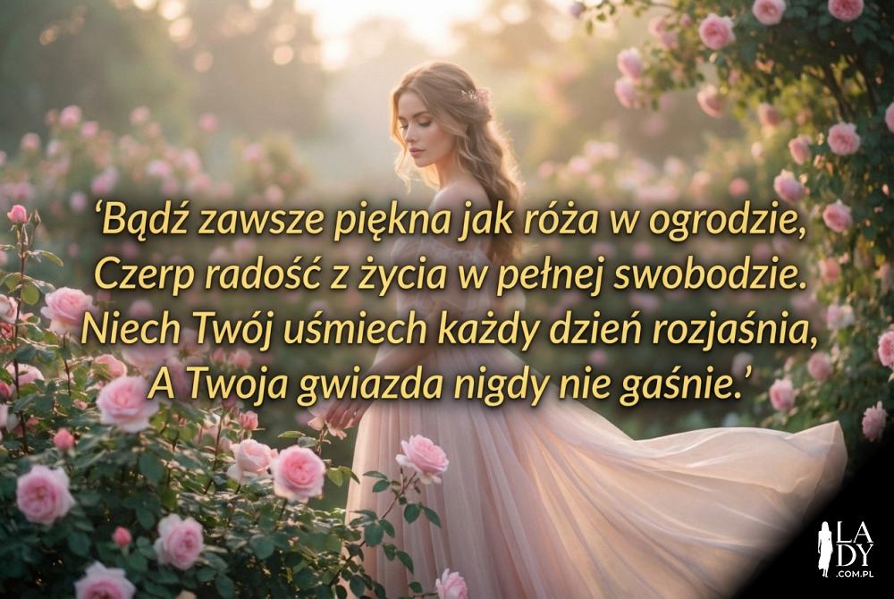 Różowe róże i wierszyk urodzinowy dla niej