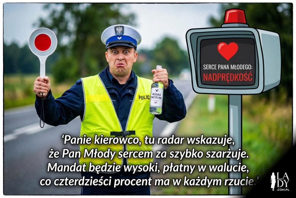 Przebieraniec policjant na bramie weselnej z mandatem Przebieraniec policjant na bramie weselnej z mandatem