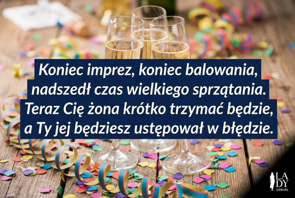 Śmieszny wierszyk weselny i kieliszki szampana