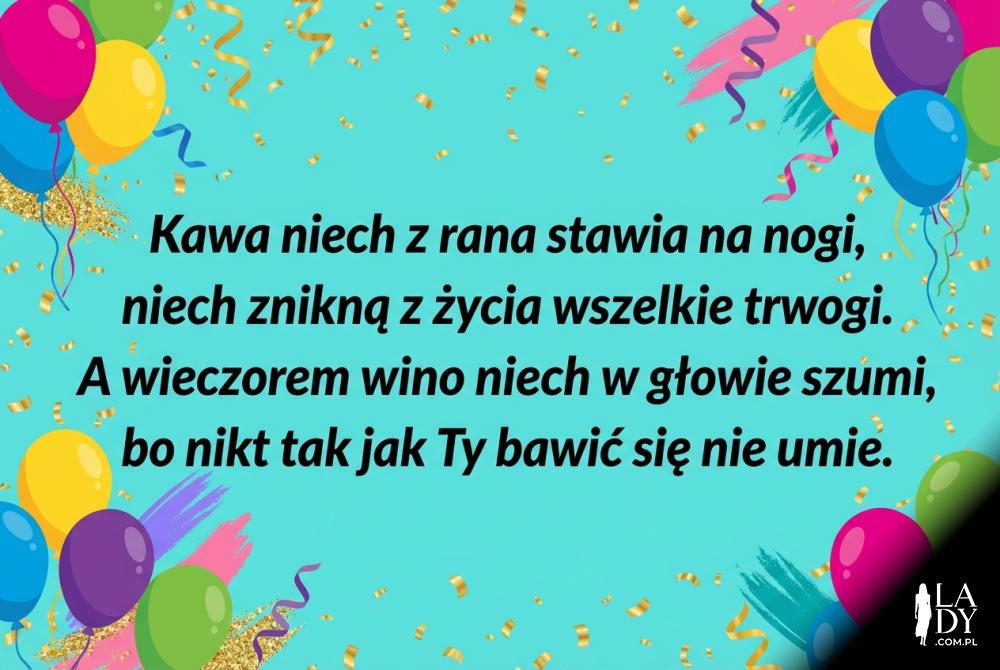 Zabawne wierszyki dla koleżanki na tle konfetti