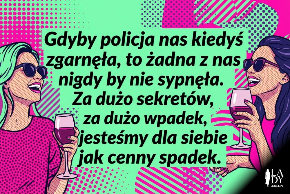 Zabawna grafika przyjaciółek z winem i wierszykiem