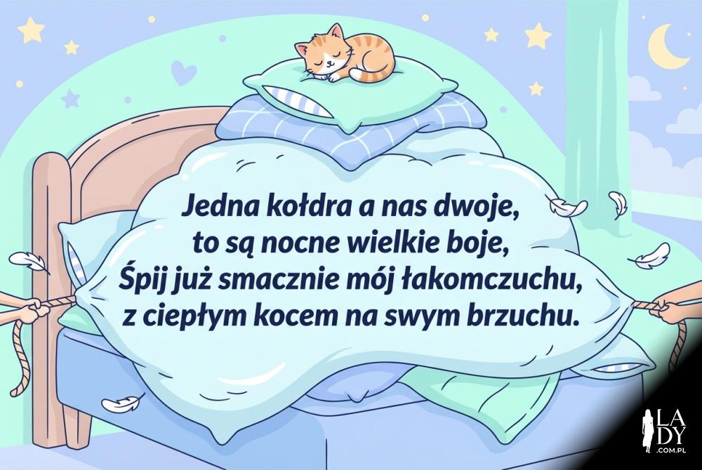 Zabawna ilustracja łóżka z rymowanką o kołdrze Zabawna ilustracja łóżka z rymowanką o kołdrze
