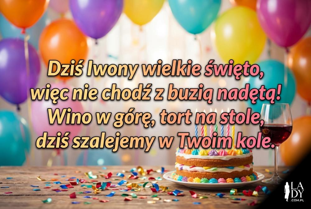 Zabawny wierszyk imieninowy dla Iwony na tle tortu
