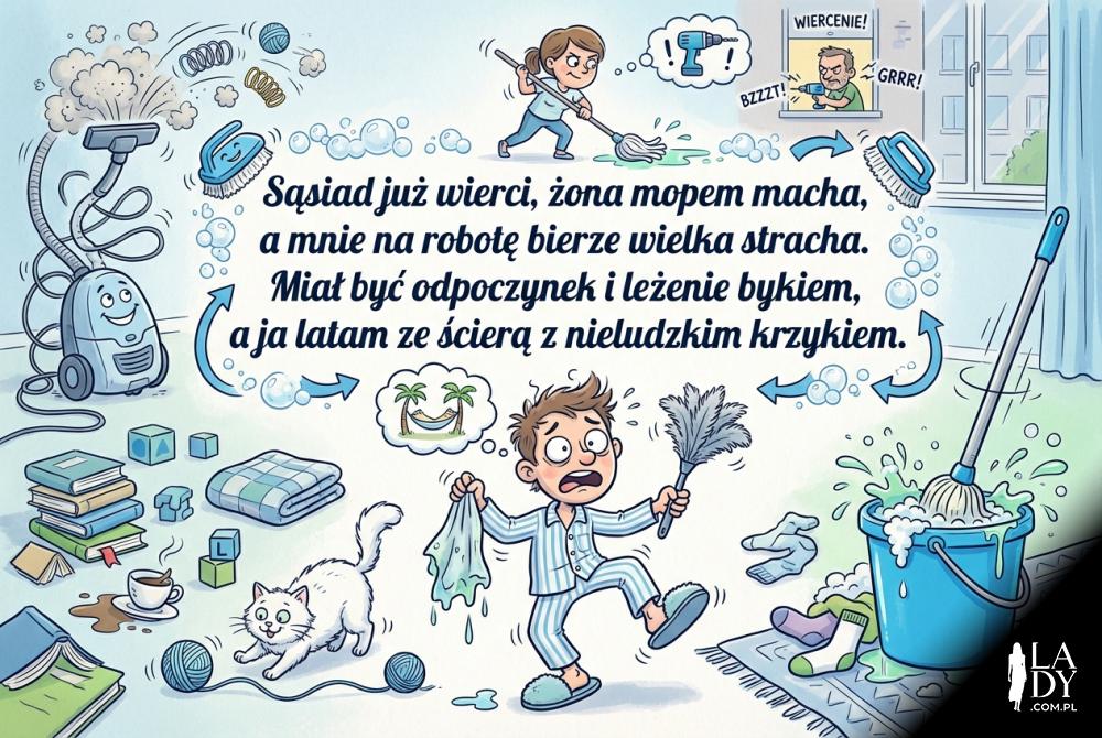 Zabawna grafika o sobotnim sprzątaniu z rymowanym wierszykiem