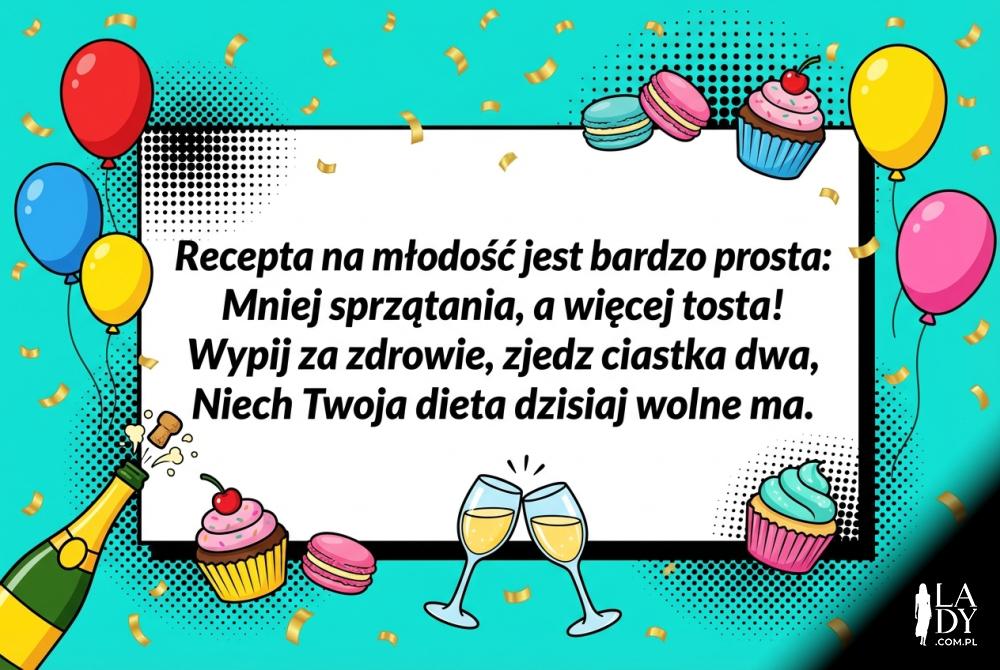 Zabawna grafika urodzinowa z wierszykiem