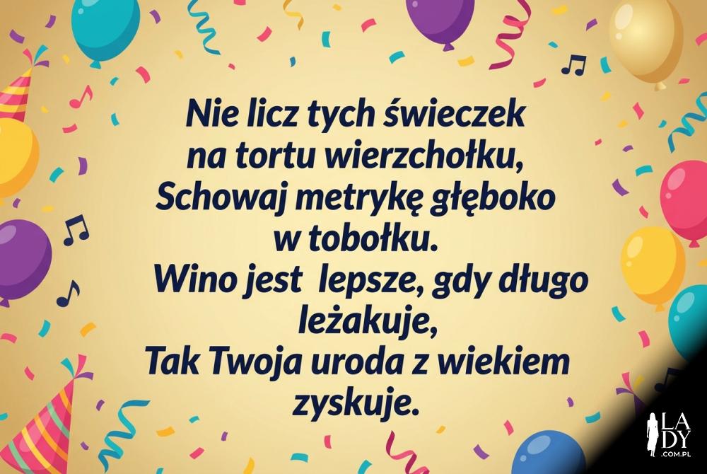 Zabawne rymowanki urodzinowe dla cioci na tle konfetti