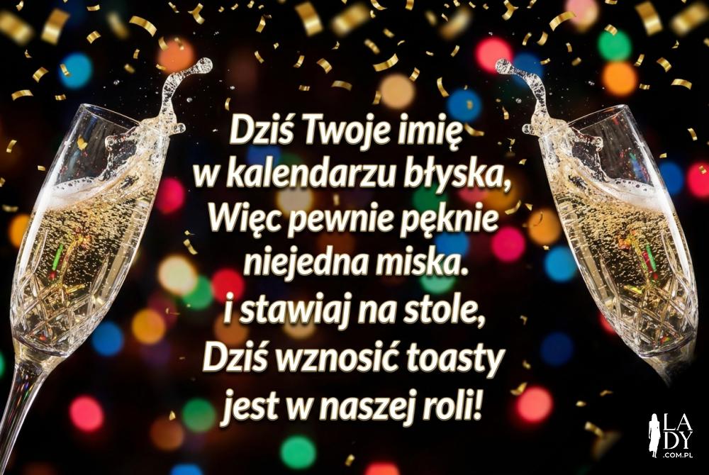 Kieliszki szampana i zabawny wierszyk na imieniny