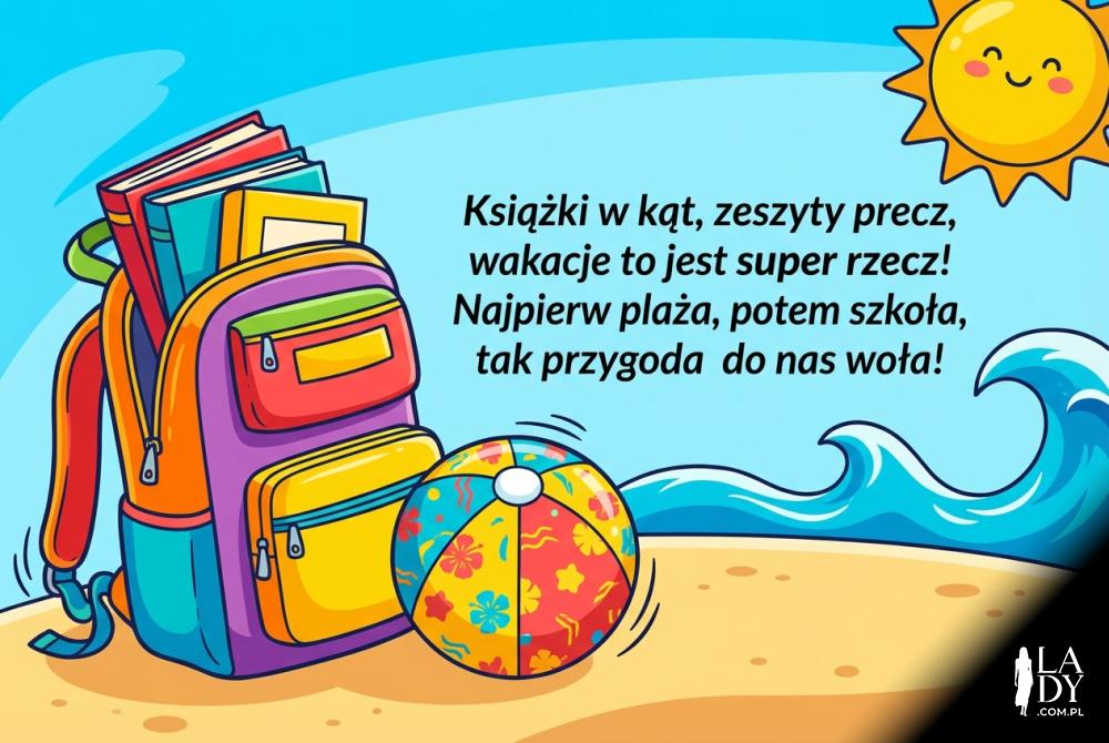 Kolorowy tornister i wierszyk o wakacjach