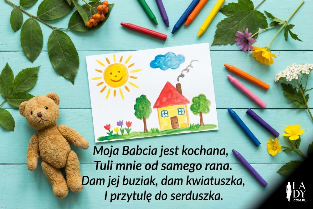 laurka z kredkami i wierszyk dla babci od wnuka