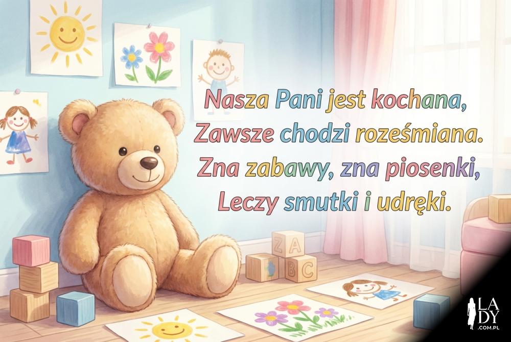 Życzenia dla pani z przedszkola z misiem