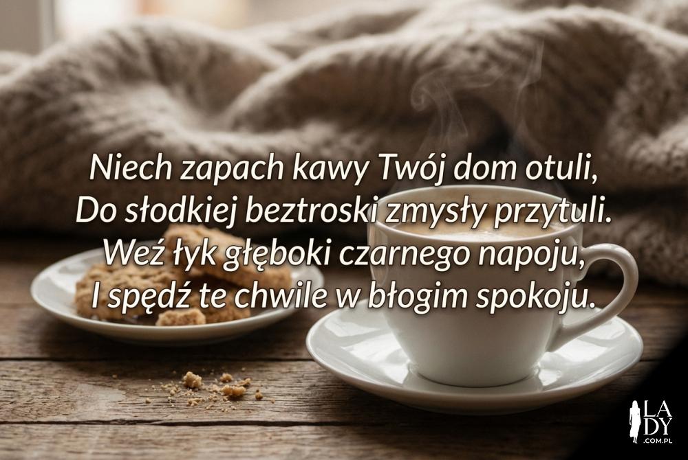 Filiżanka kawy z wierszem o relaksie