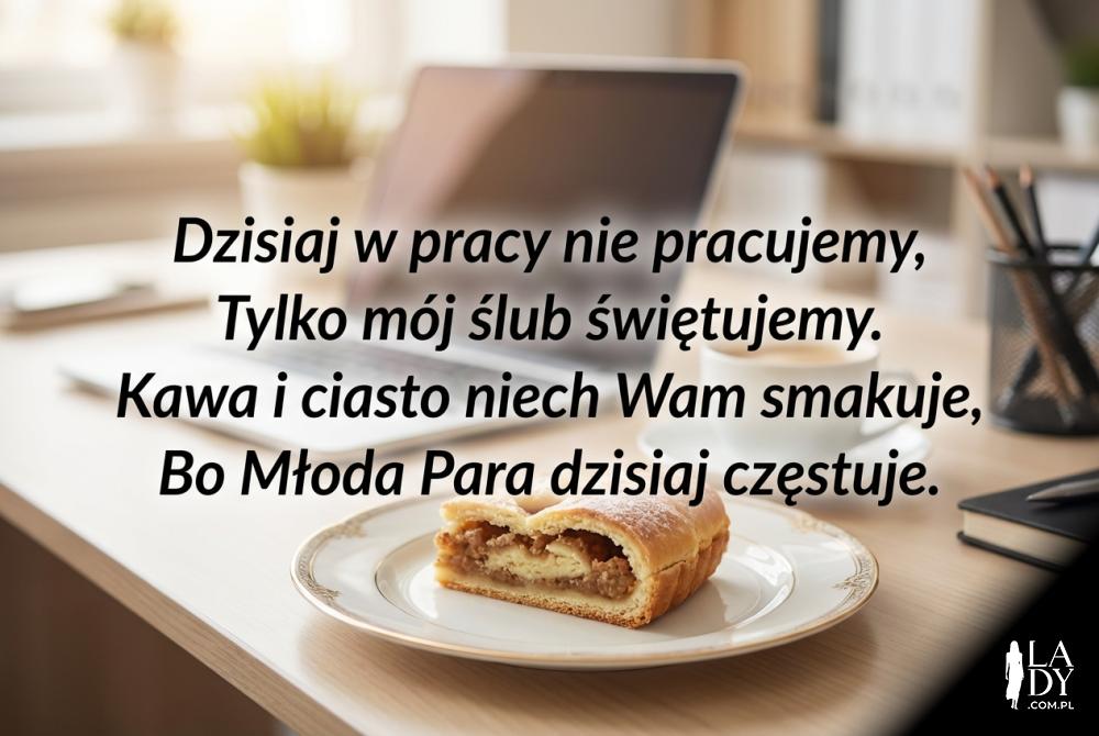 Ciasto weselne w biurze z dedykacją dla pracowników Ciasto weselne w biurze z dedykacją dla pracowników