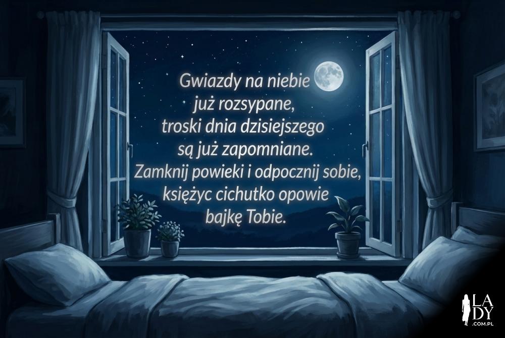 Nocne niebo z wierszykiem na dobranoc