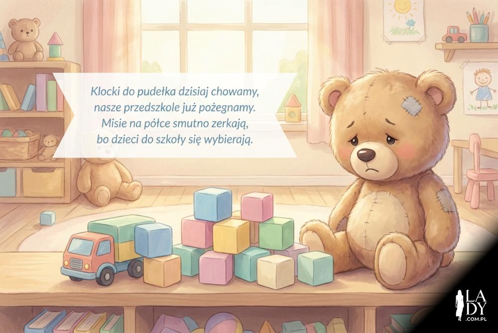 Pluszowy miś i wierszyk na pożegnanie przedszkola