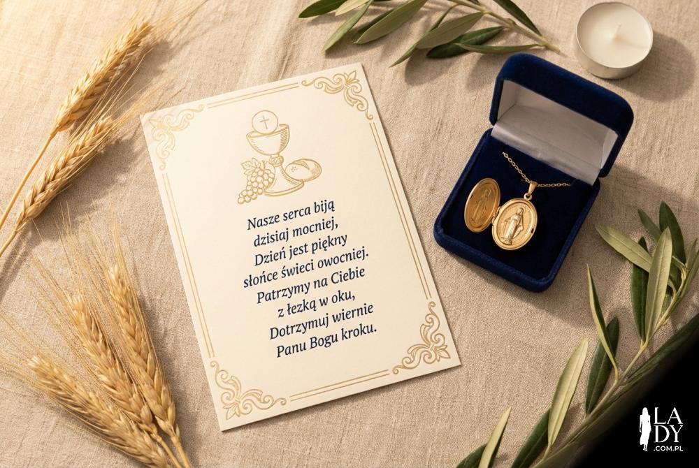 Elegancka kartka z życzeniami od dziadków i medalik