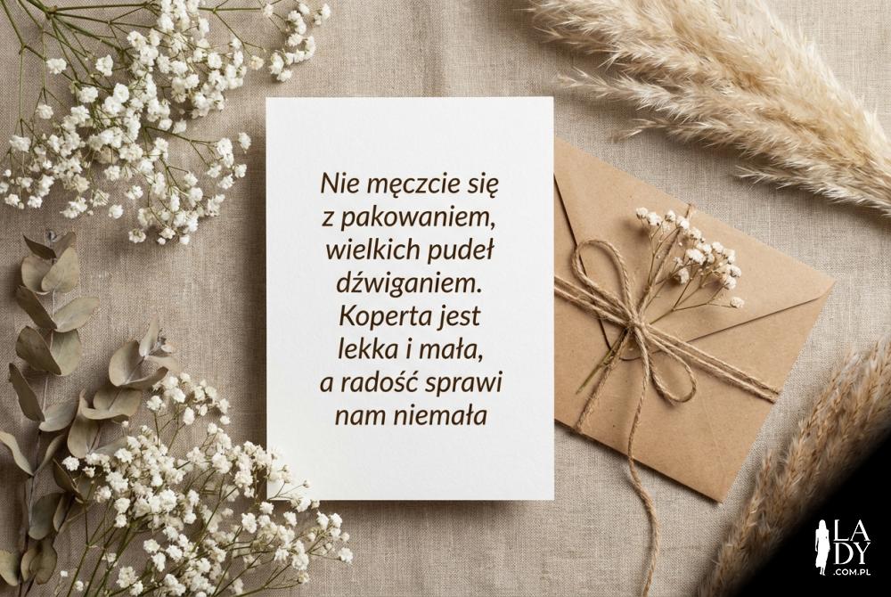 Rustykalna karta z prośbą o pieniądze zamiast prezentów