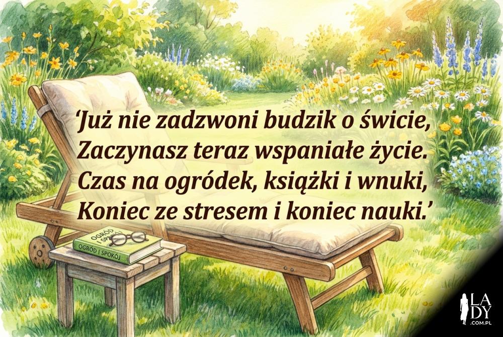 Ogród z leżakiem i wierszyk na emeryturę Ogród z leżakiem i wierszyk na emeryturę