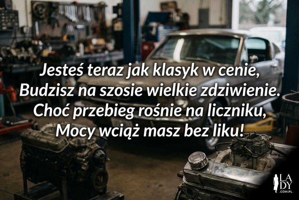 Wierszyk dla mężczyzny na tle klasycznego auta