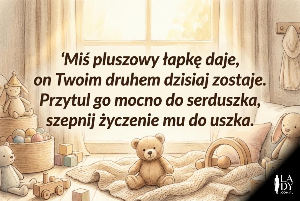 pluszowy miś z życzeniami na roczek