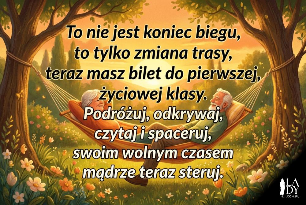 Grafika z wierszem na emeryturę w ogrodzie