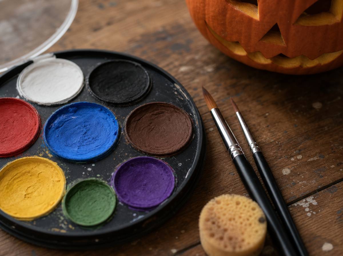 Otwarta paleta farb do malowania twarzy z ośmioma kolorami na Halloween