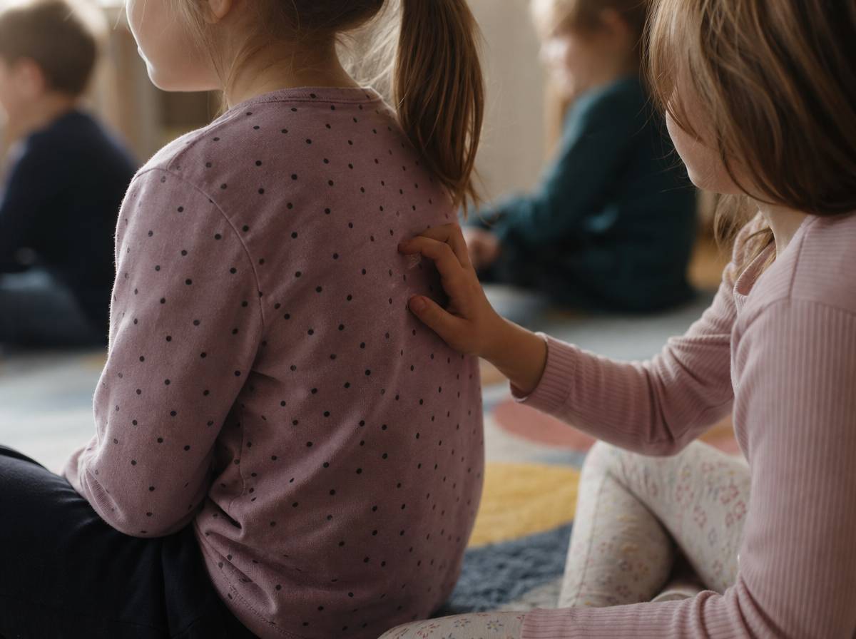 Dzieci masujące sobie plecy siedząc tyłem do siebie w kręgu