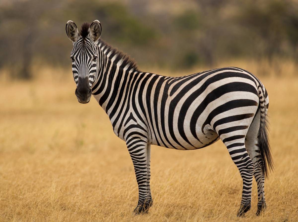 Zebra o czarno-białych pasach na sawannie, zagadka o zebrze